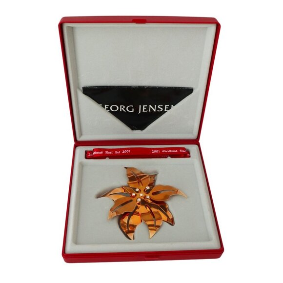 Georg Jensen 2001 Christmas Ornament "Poinsettia" 24KT Gold Plated W/Box - Picture 1 of 5